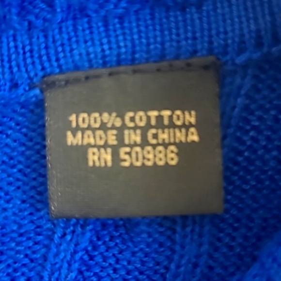 Jeanne Pierre Royal Blue Fisherman Turtleneck Sweater L 100% Cotton Cable Knit - Picture 5 of 5